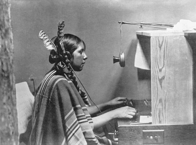  Female Indian telephone switchboard operator - "Helen of Many Glacier Hotel." June 26, 1925